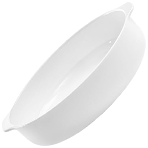 CANIGHT Plato de Cerámica Blanco de 7 Pulgadas con Doble Asa, Fuente Profunda para Hornear y Servir, Resistente a Altas Temperaturas, Adecuado para Cocina y Comedor Doméstico