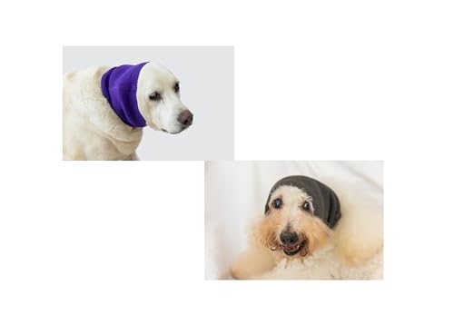 Image of Quiet Ears for Dogs, (2 Pack) Soothing Ear Cover Reusable, Adjustable Anxiety Relief for Bathing, Grooming, Thunderstorms & Fireworks Grey+Purple L