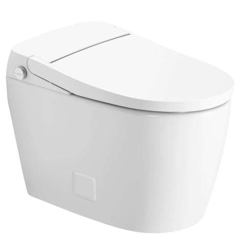 Inodoro inteligente con bidé integrado, diseño monobloque, blanco | descarga automática, asiento calefactado, boquilla autolimpiable, tapa de cierre suave, sensor sin contacto miniatura 1