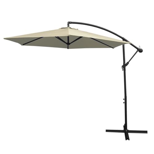 Monster Shop 3m Cantilever Garden Parasol Banana Hanging Umbrella Winding Crank Shade Patio Outdoor Sun Shade Tilt UV Protection | Cream