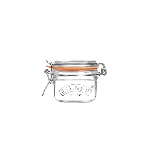 Image of Kilner Premium 4 x 125ML Clip Top Airtight Round Glass Food Storage Jar | Multipurpose BPA Free, Reusable Kitchen Container for Storage for Herbs, Spices
