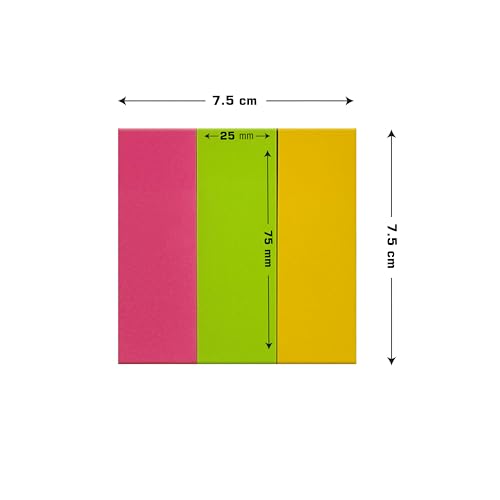 Image of CUBIC Prompt Neon Sticky Note Pad|Three Colour Neon Page Marker | 2.5cm x 7.5cm (1 inch x 3 inch) Pack of 2 | 150 Sheets Each | Fluorescent Colors | Easy Peel & Stick | Organize Notes & Reminders