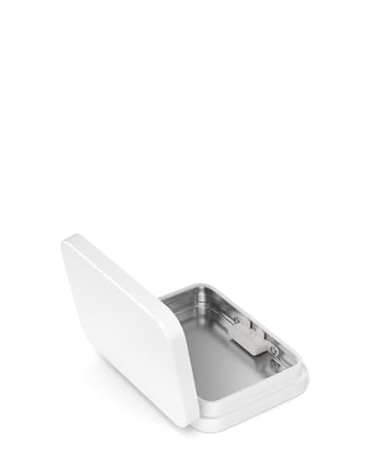 100 Pack ¨C Mini Child Resistant Metal Tin Boxes with Hinged Silicone-Lined Lids ¨C Recyclable, Air Resistant, Secure Storage Containers (White)