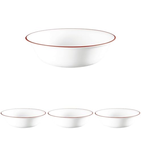 Corelle Vitrelle Glass Dinnerware Set, Chip & Crack Resistant Triple Layer Glass, 4-PC Bowl, Crimson Trellis (Pack of 4)