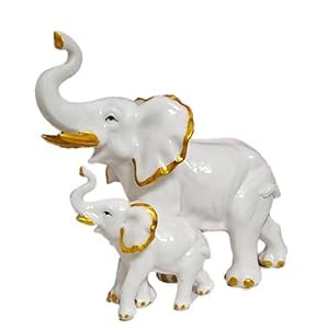 Craft_N_Decor Jaguar Mother Elephant with Baby Showpiece| Mama and Baby Elephant Statue Lucky for Home,Office Desk Decor for Good Luck White (7.8 Inch Height)