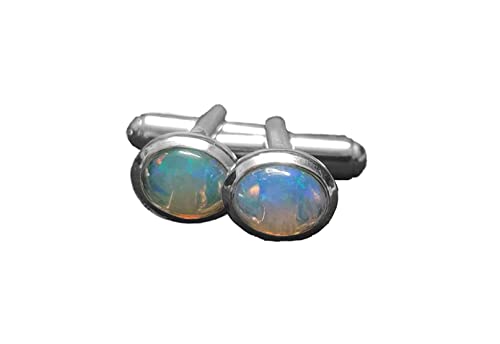 Sterling Silver Ethiopian Opal Cufflinks Silver Fire Opal Cufflinks 6x8 mm oval High Quality Ethiopian Opal Fire Opal Sterling Silver Cufflinks