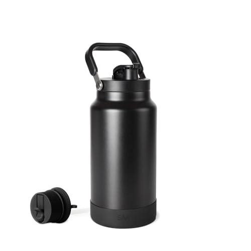 Image of Simple Modern Trek Pivot | Half Gallon Water Bottle Jug with Handle & Boot | Interchangeable Straw & Chug Lids | Large Insulated Stainless Steel | Sports Camping Outdoors | 64oz, Midnight Black