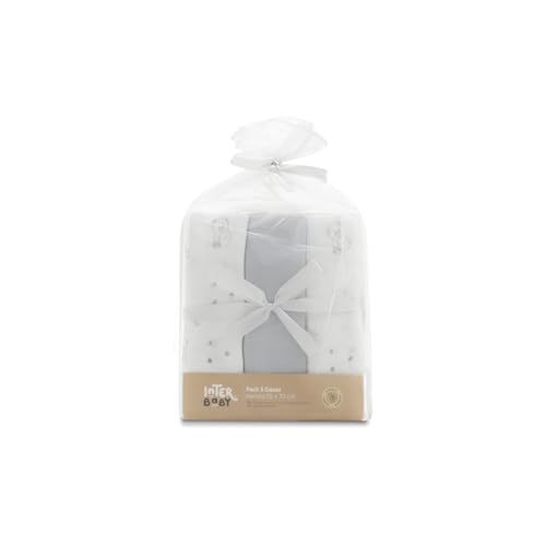 INTERBABY · Pack de 3 Gasas de Bambú BEAR gris para bebés· 55x70 cm · Bambú&Algodón