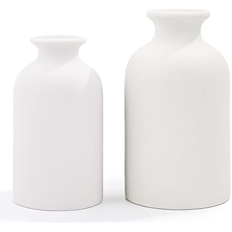 Hirdbrote Small Ceramic Vases for Decor 2-Piece, Flower Vase Vintage Decor Modern Farmhouse Decor Rustic Home Decor, Wedding Centerpiece, Farmhouse Kitchen Decor(5.5”& 4.7” Tall) (White) Cover