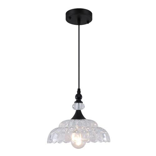 MKonpeny Farmhouse Pendant Light, Black Pendant Light Kitchen Island, Adjustable Pendant Light Fixture with Glass Shade, Pendant Lamp for Dinnng Room, Living Room, Bedroom, Hallway - image 1