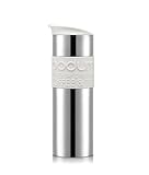 Bodum 15oz Double Wall Insulated Travel Mug with Lid, Stainless Steel w/White Silicone Sleeve