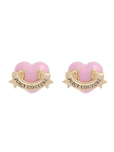 Juicy Couture Enamel Icon Heart Stud Earrings for Women (Gold/Pink)