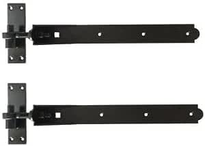 Adjustable Black Gate Hinge Heavy Duty Hook and Band Pair Garden Shed Door 14" - 36" (14")