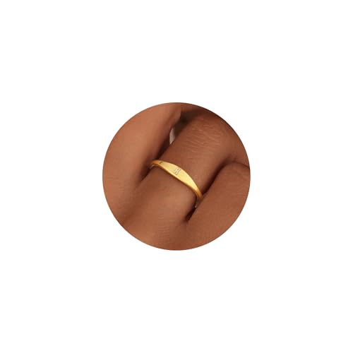 ZNBOH 14k Gold Filled Rings for Women Non Tarnish Initial Pinky Ring Dainty Stackable Signet Letter Personalized Gold Rings Stacking Thumb Bands Cute Simple Waterproof Custom Jewelry Gifts Size 6-10