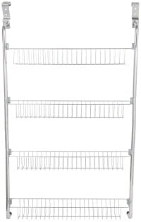 HZ Enterprises Over the Door 4 Tier Storage Organiser Shower Baskets Wall Mount Modular Hanging Metal Wire Basket Bins with Hooks for Kitchen Pantry Bathroom Closet DormSilver No Drilling