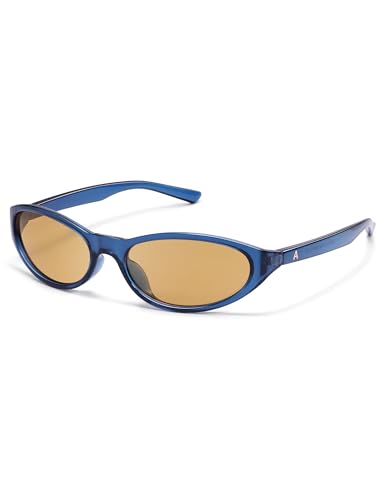 Appassal Retro Y2K Wrap Around UV400 Oval Sunglasses for Women Men Sporty Shades Rave 2026 Sunglasses AP3741 Blue/Light brown