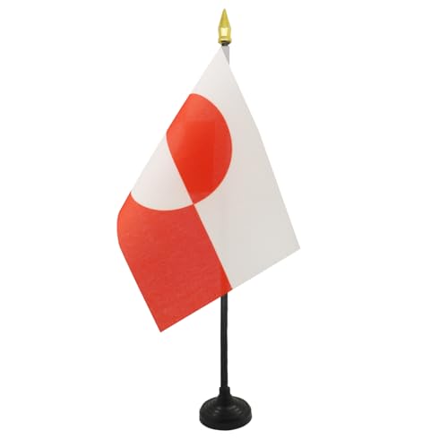 AZ FLAG - Greenland Table Flag 4 x 6 - Greenlander Mini Desk Flag 100% Polyester 15 x 10 cm - Office Banner with 10 Pole - Golden Spear