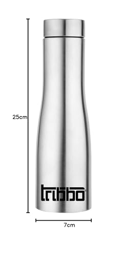 Image of TRIBBO Stainless Steel Water Bottle 750 ML, Water Bottles for Fridge, School,Gym,Home,Office,Boys, Girls, Kids, Leak Proof(Silver,Steel Cap, Set of 1, 750 ML Model-Flora)