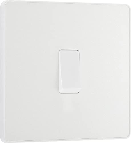 BG Electrical Single Intermediate Wall Light Switch, Screwless Front Plate, Round Edges, Evolve, Pearlescent White, 20A, 16AX, PCDCL13W-01