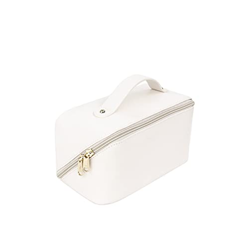Zeroall Stor kapacitet Resor Kosmetika Bag, Resor Tvättväska för kvinnor, Vattentät PU Läder Makeup Bag med handtag för kosmetika resor badrum, Vit