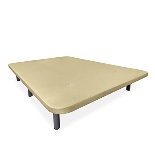 Somnia Descanso - Base Tapizada 3D Reforzada, Gran Estabilidad con 5 Barras Transversales con Válvulas de ventilación y 6 Patas metálicas roscadas de 25cm, 135x180, Beige