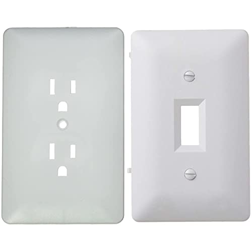 Image of TayMac MW2000W Masque 2000 Series 1-Gang Nonmetallic Decorator Style Duplex Cover-Up Wall Plate, White, 5-Pack & TayMac 4000W Paintable Single Toggle Light Wall Plate Cover, White, 1-Gang
