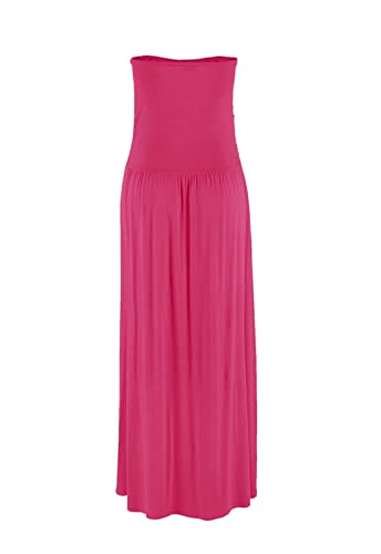 Alaster Queen Women’s Strapless Bandeau Summer Dress Off Shoulder Beach Maxi Dress with Pockets Hot Pink - Image 3