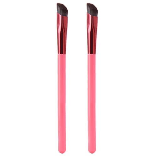 WESIEVYA Set de 2 Pinceles para Cejas en Ángulo Mango de Plástico Marrón, Brochas para Maquillaje Profesional y Doméstico, Herramientas Precisas para Cejas y Sombras de Ojos, Pack