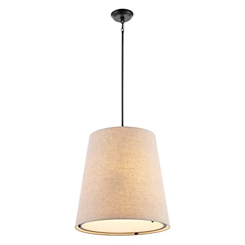 JONATHAN Y 18" Oil Rubbed Bronze 1-Light Iron and Linen Pendant Light, Modern Farmhouse Bohemian Empire Hanging Ceiling Fixture, Adjustable Height, LED Bulb Included JYL1314A by JONATHAN Y - Used condition - US$71.78