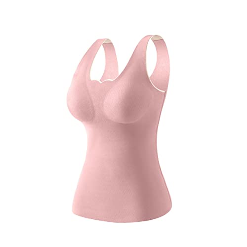 Fleece Seamless Slim Underwear Vest,Women Cotton Thermal Fleece Lined Underwear Tops Cami Tank Top Vest Base Layer (Pink,X) Fleece Seamless Slim Underwear Vest,Women Cotton Thermal Fleece Lined Underwear Tops Cami Tank Top Vest Base Layer (Pink,X)