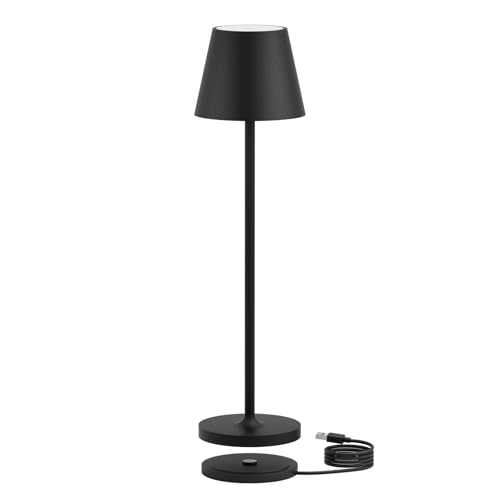 K-Bright mini led tischlampe | Indoor & Outdoor kleine Dimmbare LED Akku Tischleuchte | Warme Lichtfarbe | IP54 wasserdicht | tischleuchte akku mit USB Ladestation | Schwarz