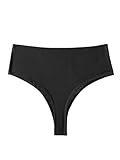 Verdusa Women's High Cut Swimwear Beach Panty Thong High Waisted Bikini Bottom Black M