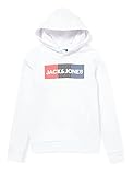 Hoodie mit Baumwolle JACK & JONES Jungen Jjecorp Logo Noos Jr Hooded Sweatshirt, White/Detail:play, 164 EU