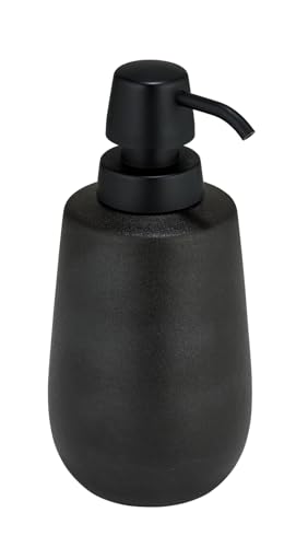 WENKO Dispensador de cerámica Mod. Nerno para jabón líquido o desinfectante en Color Negro Elegante con Cabezal de Bomba de plástico, Dimensiones 8 x 18,5 x 8 cm, 8 x 18,5 x 8 cm