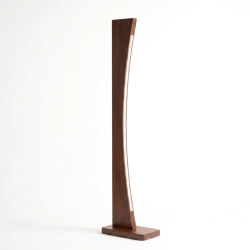 Image of ESITRAQ Wooden LED Floor Lamp, Walnut Finish, Slim Design, Energy Saving, 4 Feet 6 Inches Height