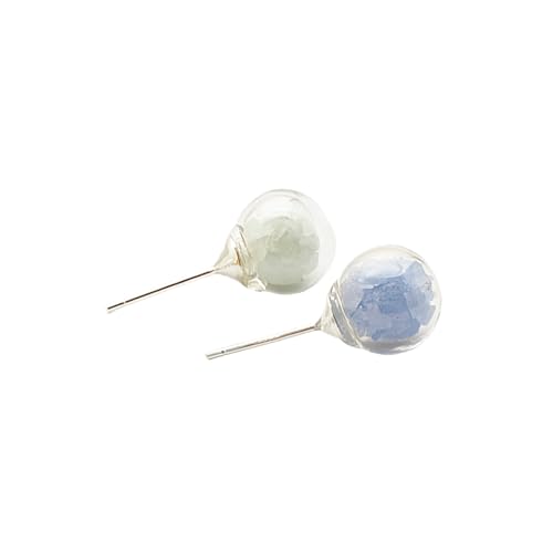 Cairui Design - Lueur Lumineux Brillent dans le Noir Sable Boule Verre Argent Sterling 925 Boucles d'oreilles Clous et puces Femmes Handmade