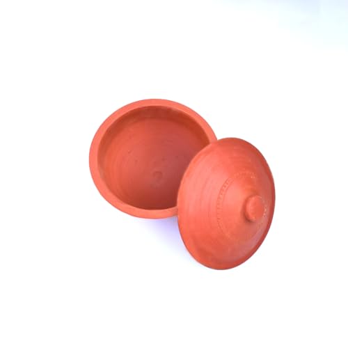 Image of 250 ML Earthenware Handcrafted Mitti Curd Pot with Lid for Kitchen,Terracotta Clay Dahi Handi for Setting /Serving /Cooking Rice,Traditional Biryani Pot | Brown, Set of 1