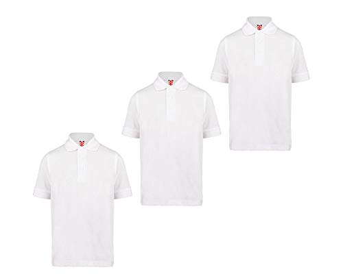 INVADING 3X Boys Plain Polo T-Shirt School Shirts Uniform PE Kids Short Sleeve Tops Shirt, White, 12-13 Years