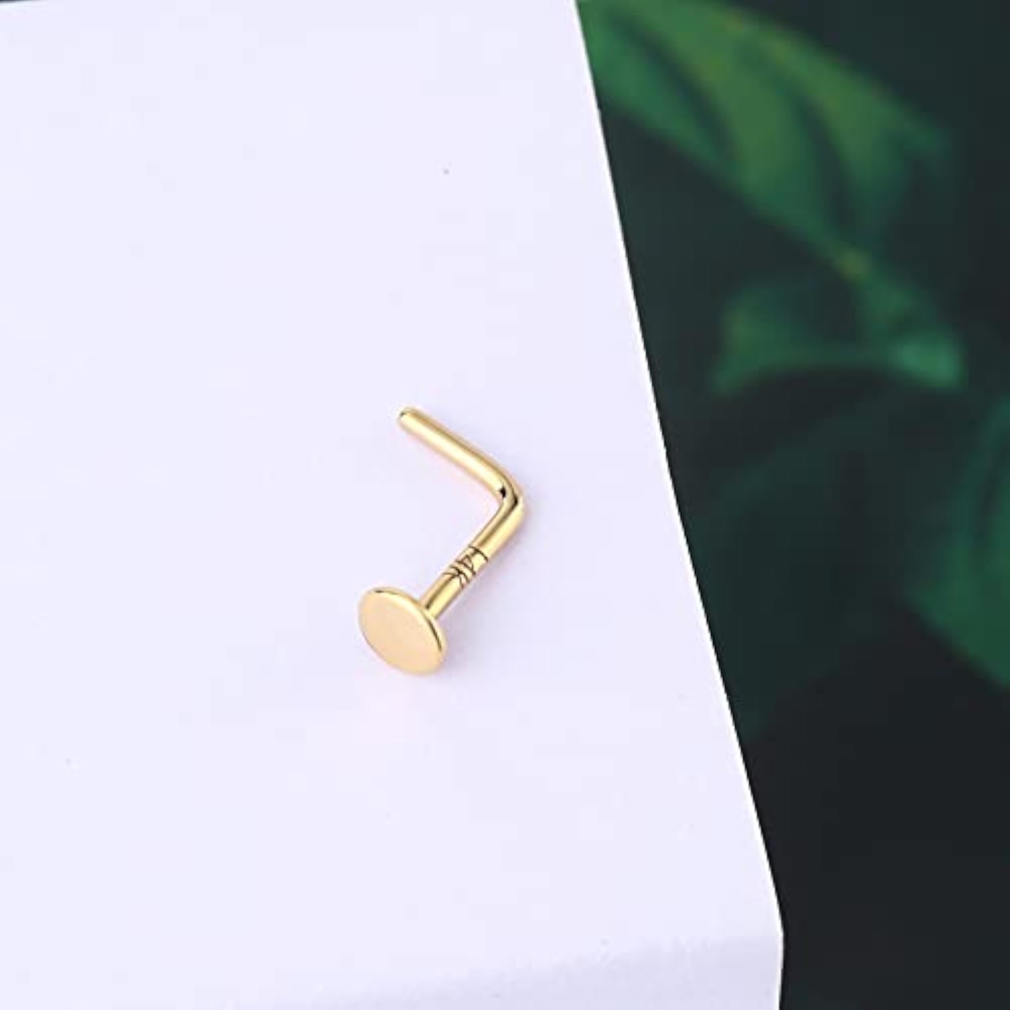 Women's 14k Solid Gold Nose Stud, L Shape Nose Ring