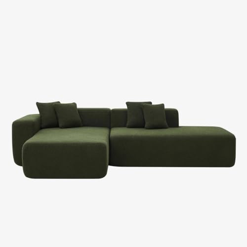 Image of Modern Classic L Shape Sectional Sofa Set, Chesterfield Style 4 Seater Sofa Set with Pillows for Living Room, Bedroom and Office and Hallway Colour (Green L-S)