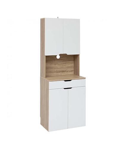 PEGANE Buffet de Cuisine avec 2 placards et 1 tiroir, Coloris chêne/Blanc - Longueur 60 x Profondeur 40 x Hauteur 170 cm