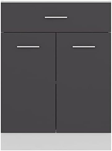 Tidyard Kitchen Cabinet Double Door Sonoma Storage Unit Chipboard High Gloss White 60W x 46D x81.5H cm