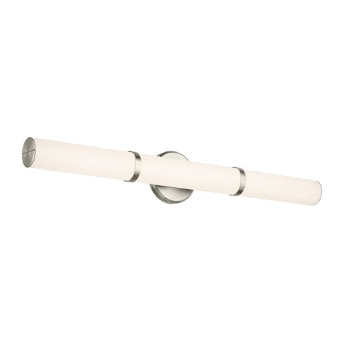Image of Kichler Rosh 32 inch LED Bathroom Vanity Light Fixture with White Glass in Brushed Nickel, Modern Minimalist Bath Bar for Mirror Lighting Over Vanity (32 inch W x 5 inch H), 55189NILED