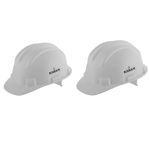 Image of KARAM PN501 Safety Helmet for Men Industrial and Construction Use| Manual Adjustment Type with Adjustable Chin Strap| Triple Corrugation and is Certified Safety Helmet -White Pack of 2
