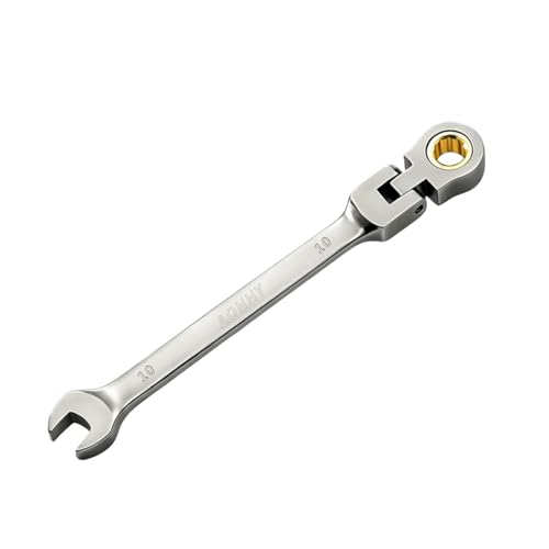 Image of Aohhy Flexible Head Ratchet Spanner 10mm Cr-V Steel Forged Combination Spanner, 72 Tooth Gear System Flexible Head and Open End Combination Wrench with Grey Nickle Plated
