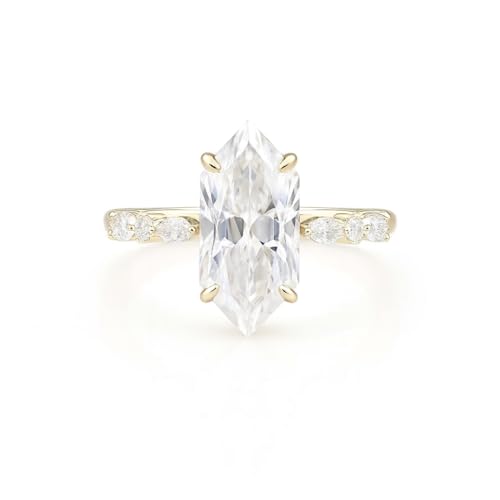 Elongated Hexagon Cut Moissanite Engagement Ring 14K Yellow Gold Custom Dainty Bridal Wedding Ring Unique Anniversary Birthday Jewelry Gift for Her