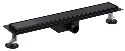 Caniveau extra plat pour douche italienne reversible finition noir mat/ou à carreler longueur 60 centimètres - Avec siphon anti odeur et filtre pour cheveux...