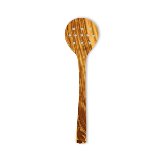 Justa la Fusta | Espumadera Con Ranuras De Madera De Olivo | Propiedades Anti-Bacterianas | Fabricada A Mano De Forma Artesanal En España | Para Uso Alimentario