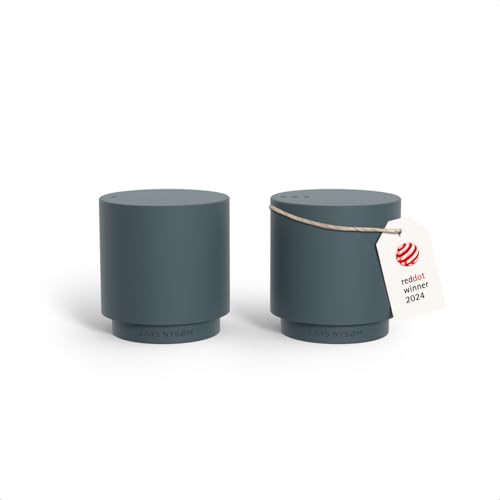 Image of LARS NYSOM Mini Salt and Pepper Shakers Set | Stainless Steel Salt and Pepper Shakers with Modern Minimalist Design, Easy Refill, Small Size (Stone Blue)