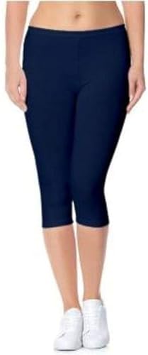 Image of Women's 3 /4 Calf-Length Leggings - Stretchable Cotton Blend, Comfortable Everyday Wear